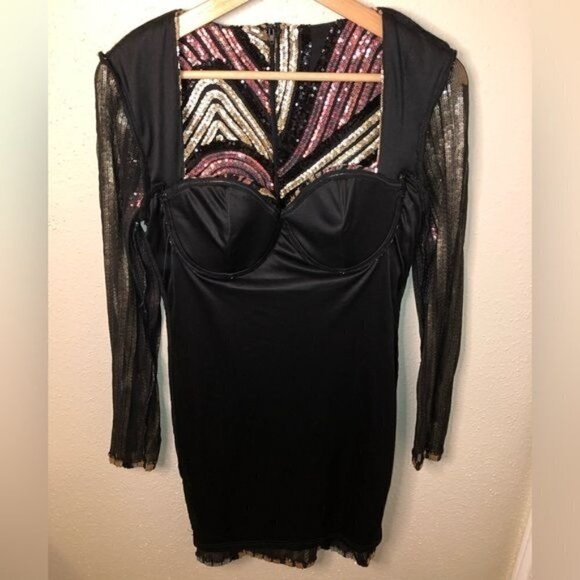 Sequin Fully Lined Sleeve Corset Dress - Picture 7 of 15